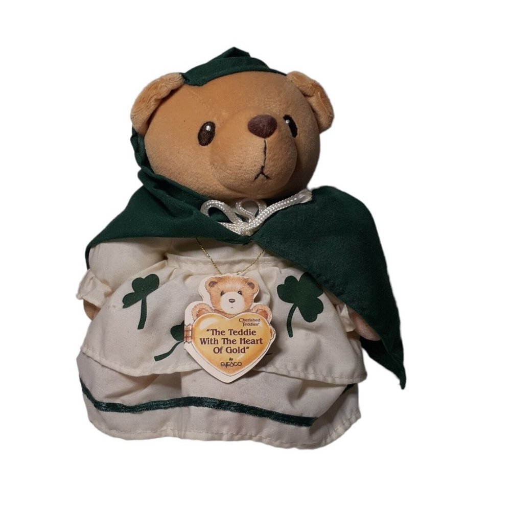 VTG Enesco Plush Bear Irish Girl Shamrock Dress Very Rare 1999 Pellet Filled 7"